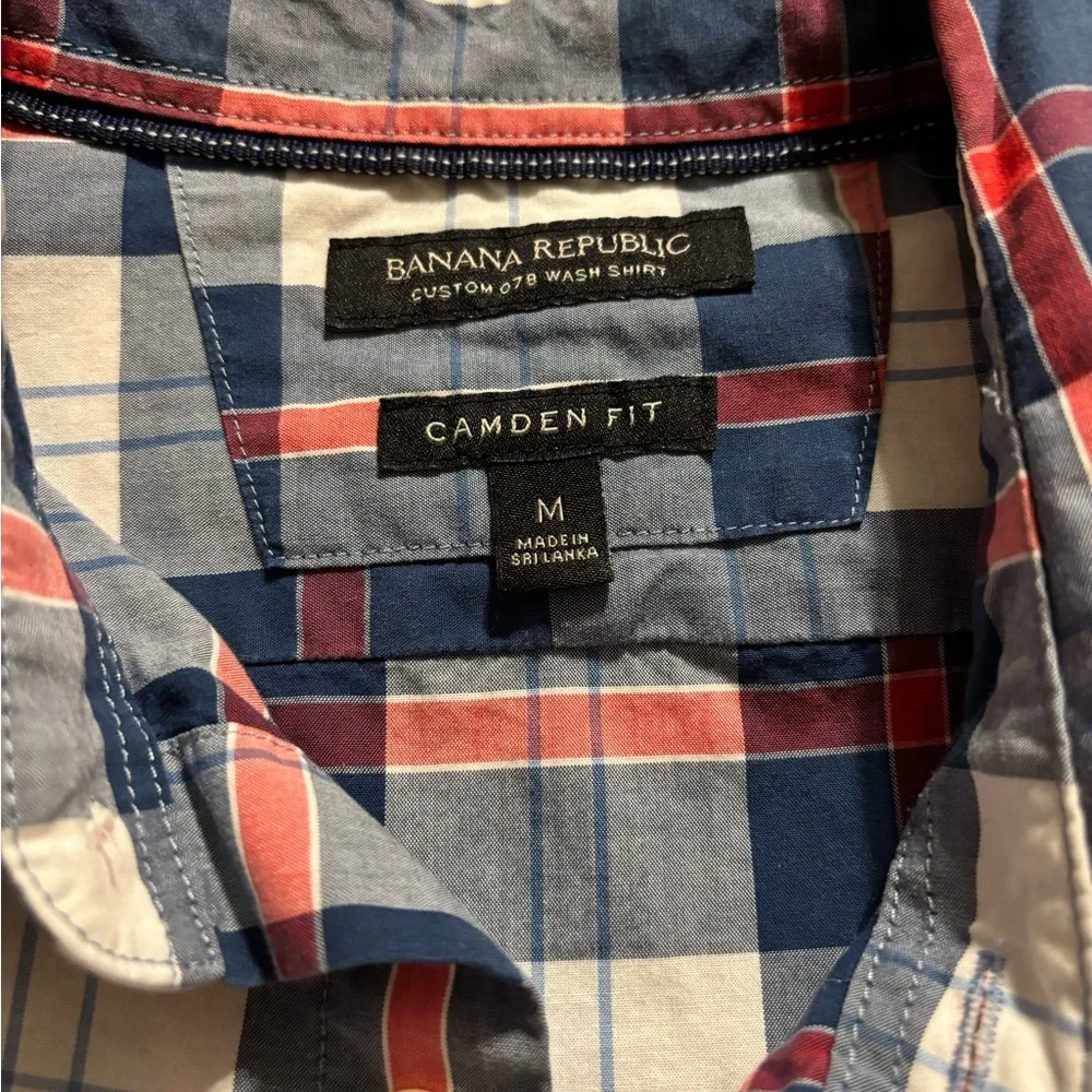 Banana Republic Men's Plaid Button-Down Shirt - Navy, White & Red 🇺🇸